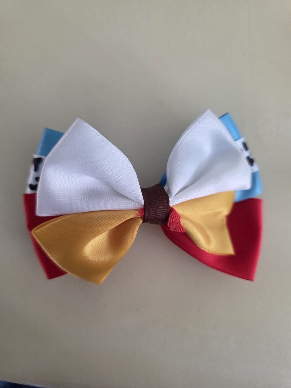Kids Multi-Color Layered Hair Bow - White, Yellow, Red, Blue